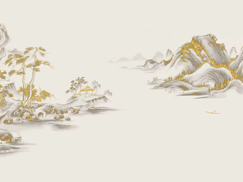 Chinese style landscape gold wallpaper mural