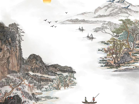 Chinese landscape ink wallpaper mural