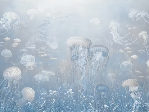 Blue Ocean Jellyfish Wallpaper Mural