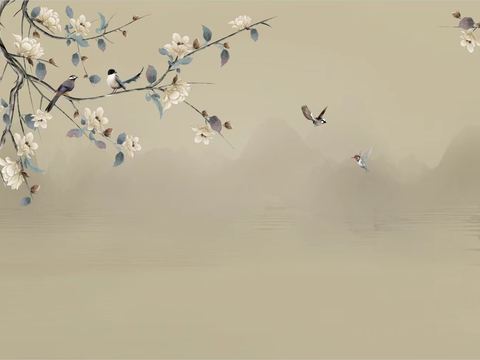 Chinese ink flower and bird wallpaper mural