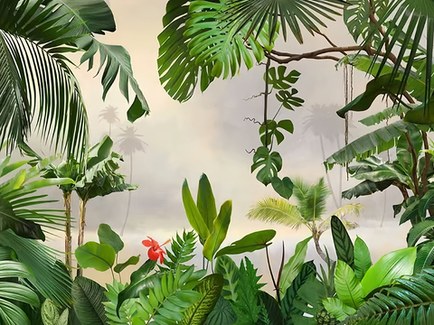 Tropical Plant Leaves Wallpaper Mural