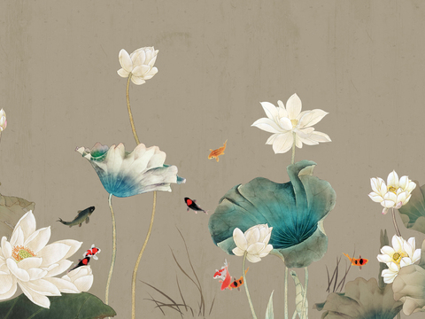 New Chinese Lotus Fresco