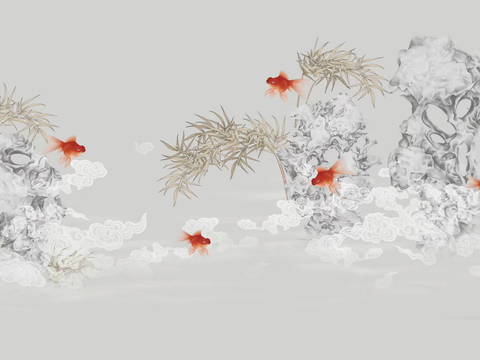 Chinese rockery goldfish Xiangyun wallpaper mural