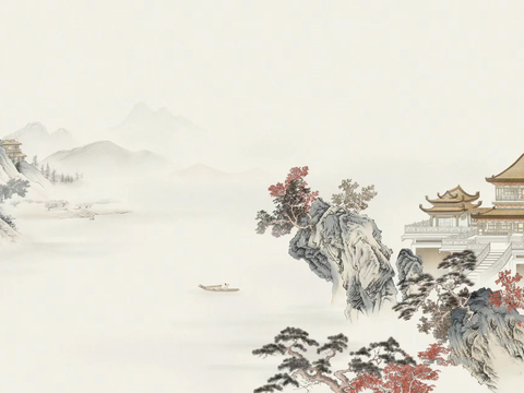 Chinese landscape architecture wallpaper mural