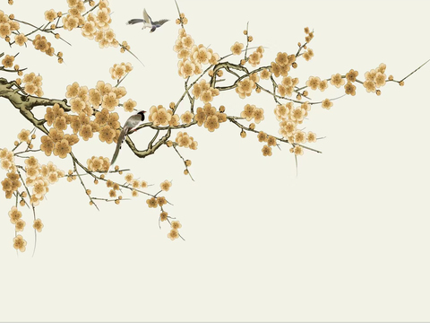 New Chinese style plum blossom flower bird wallpaper mural