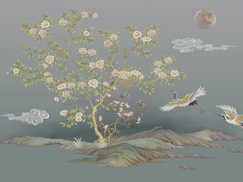 Chinese Crane Flower Bird Wallpaper Mural