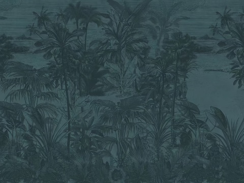 Blue Tropical Plants Wallpaper Mural