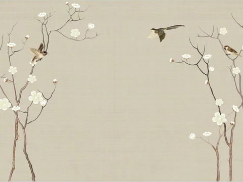 Chinese Style Flower and Bird Wallpaper Mural