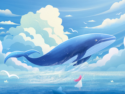 Children Blue Cartoon Whale Wallpaper Mural