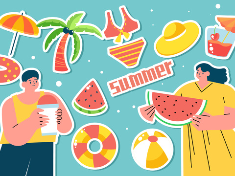 Cartoon Summer Elements Wallpaper Mural