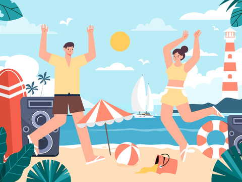 Summer Beach Party Elements Wallpaper Mural