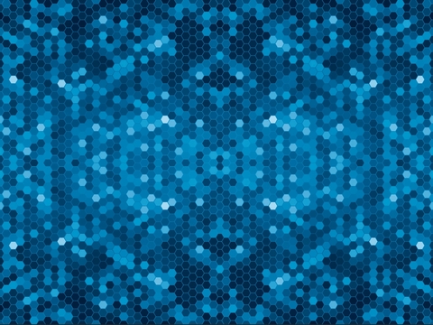 Seamless blue color-hopping hexagonal brick mosaic