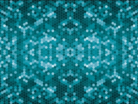 Seamless blue-green color-hopping hexagonal brick mosaic