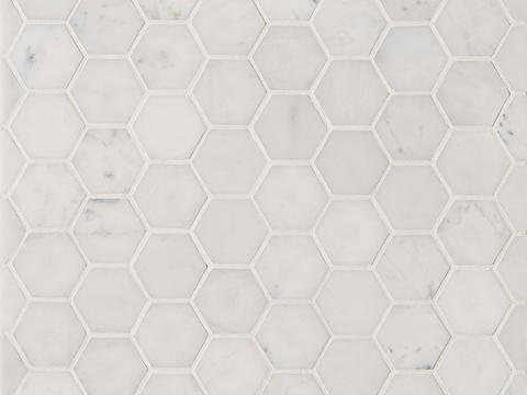 creamy-white marbled hexagonal brick