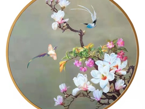 New Chinese Round Flower and Bird Decorative Painting