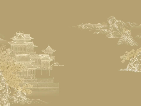 New Chinese Style Warm Yellow Architectural Landscape Wallpaper Mural