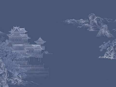 New Chinese style blue building landscape wallpaper mural