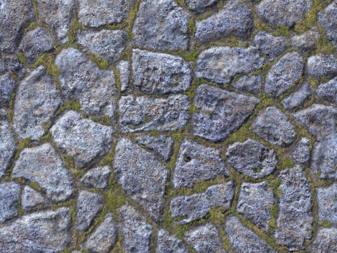 Seamless gray moss rock stone wall planting brick lawn tile floor