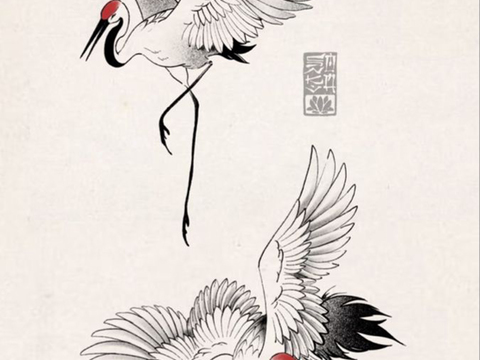 Chinese ink painting crane