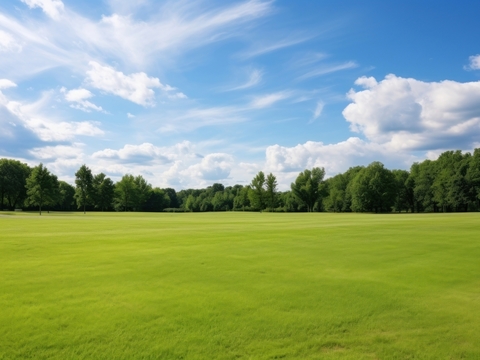 Outdoor Park Lawn Blue Sky White Clouds Exterior 03