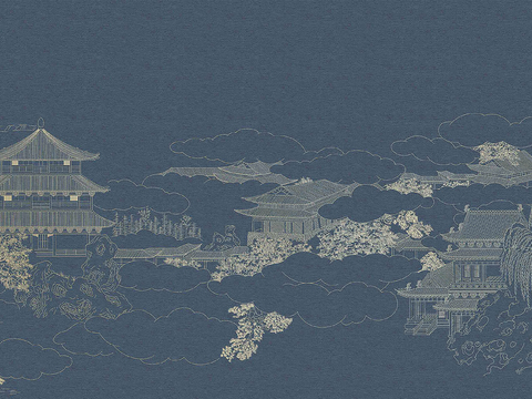 dark blue new Chinese wallpaper mural