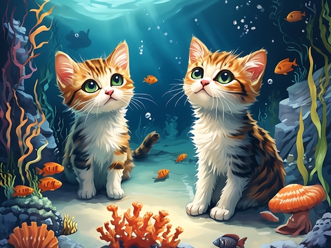 Cat Underwater Painting