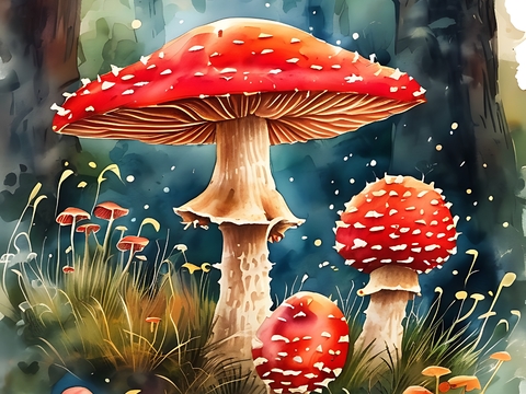 Forest Mushroom Plant Painting