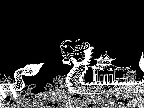 Modern black and white bump dragon boat wallpaper