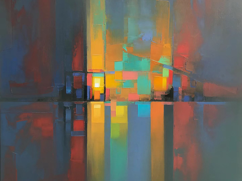 Modern Color Abstract Geometric Texture Oil Painting