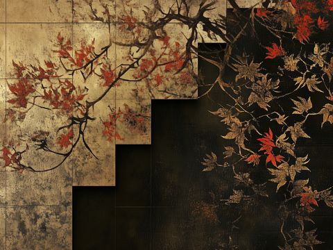 New Chinese Style Retro Middle Ancient Abstract Plant Mural Painting