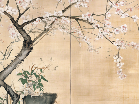 New Chinese Style Plum Blossom Branch Zen Mural Painting