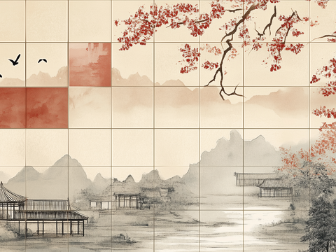 New Chinese Style Plum Blossom Branch Zen Mural Painting