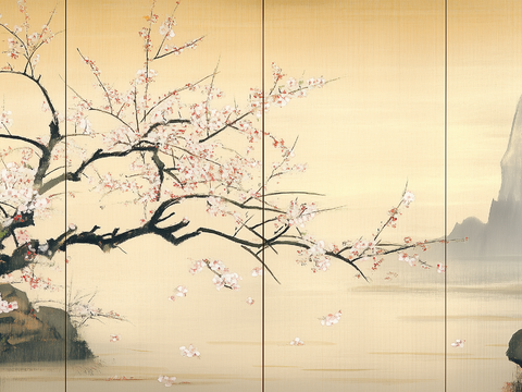 New Chinese Style Plum Blossom Branch Zen Mural Painting