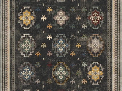 Black French Retro Ethnic Pattern Carpet