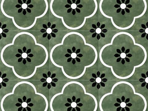 Vintage green and black mosaic tiles