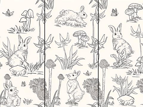 White Rabbit Animal and Plant Print Tile