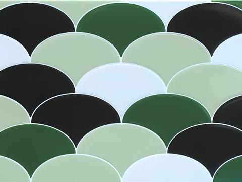 Bright White Green Black Fan Tile