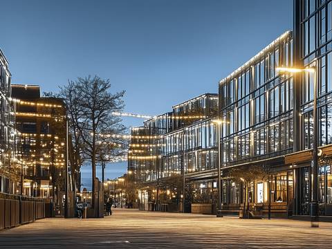 Night view of modern city street business district