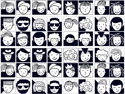 Cartoon portrait black and white mosaic tiles tiles 28