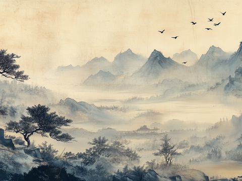 New Chinese Ink Landscape Painting Mural Wall Cloth