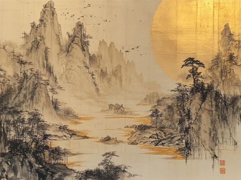 New Chinese Ink Landscape Painting Mural Wall Cloth