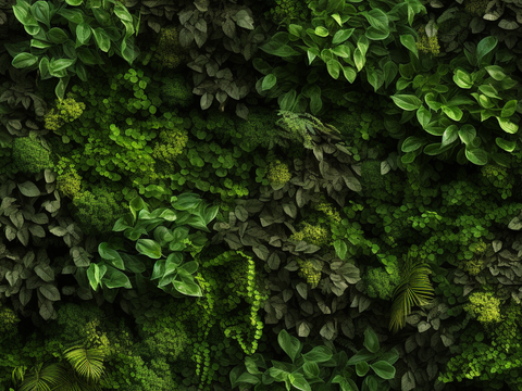 Seamless green leafy vegetation wall