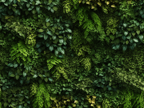 Seamless multi-species green leaf landscape wall