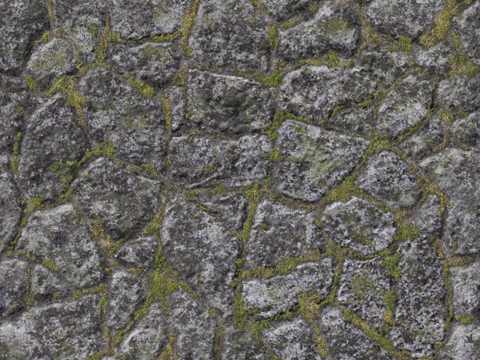 Seamless moss rock wall road ground