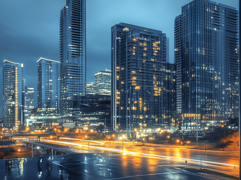 Modern City High-rise Building Road Night View