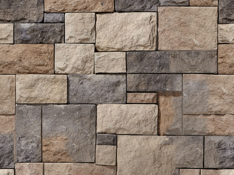 Seamless culture stone rubble rock building exterior wall