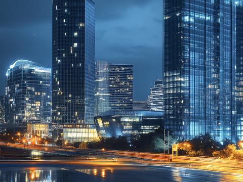 Modern City High-rise Building Road Night View