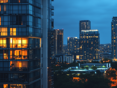 Modern City High-rise Building Road Night View