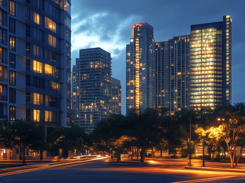 Modern City High-rise Building Road Night View