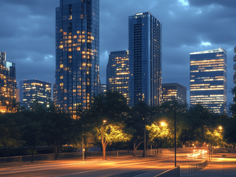 Modern City High-rise Building Road Night View